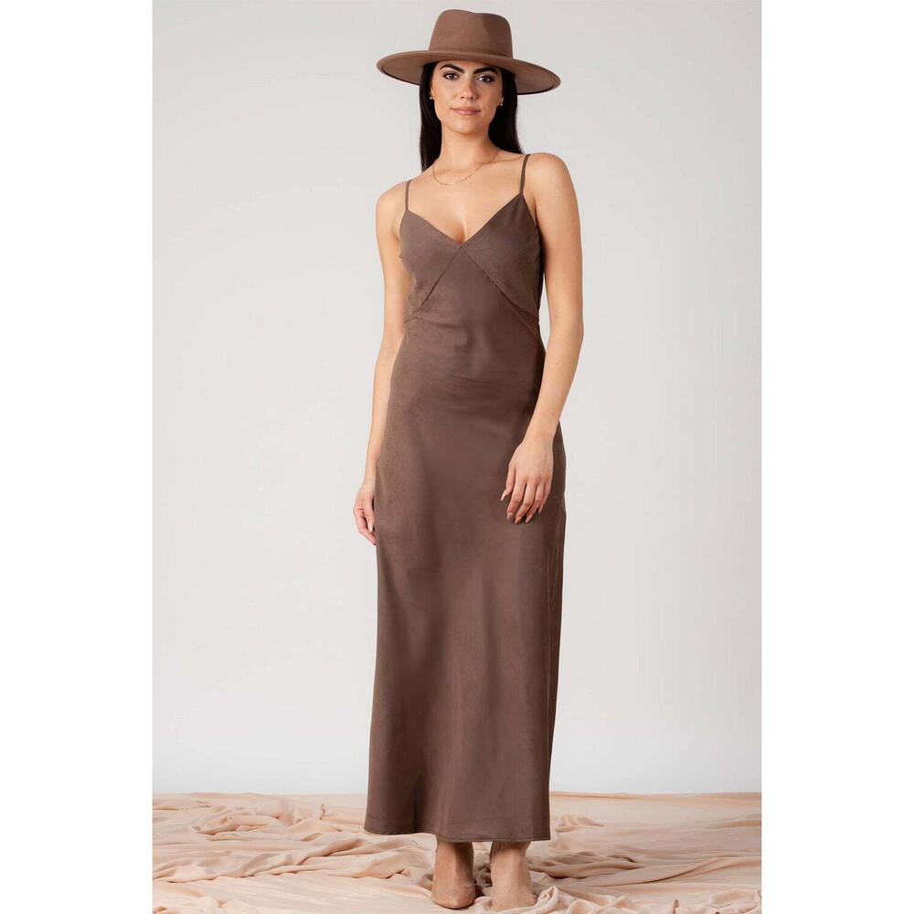 Lucca Couture Brown Maxi JENN SEAM DETAILED SLIP DRESS